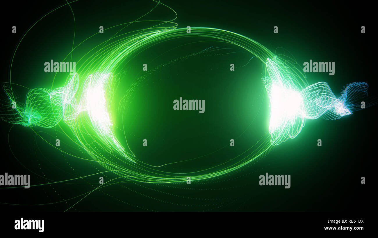 Resumen de sci-fi futurista verde forma circular de plasma con trazos de luz de energía Foto de stock
