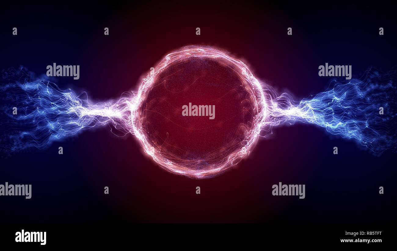 Resumen de sci-fi futurista roja forma circular de plasma con trazos de luz de energía Foto de stock