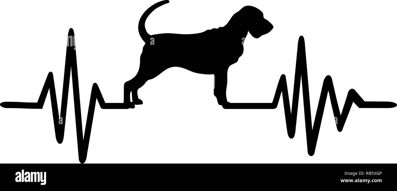 Línea de pulso latido con la silueta del perro sabueso Foto de stock