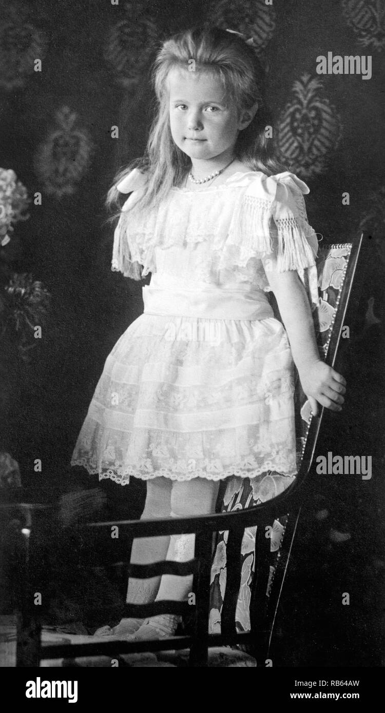 La gran duquesa Anastasia Nikolaevna de Rusia (18 de junio [O.S. El 5 de junio de 1901] - Lunes, 17 de julio de 1918) La hija más joven del zar Nicolás II, el último soberano de la Rusia Imperial, y su esposa, la Zarina Alexandra Fyodorovna. Foto de stock