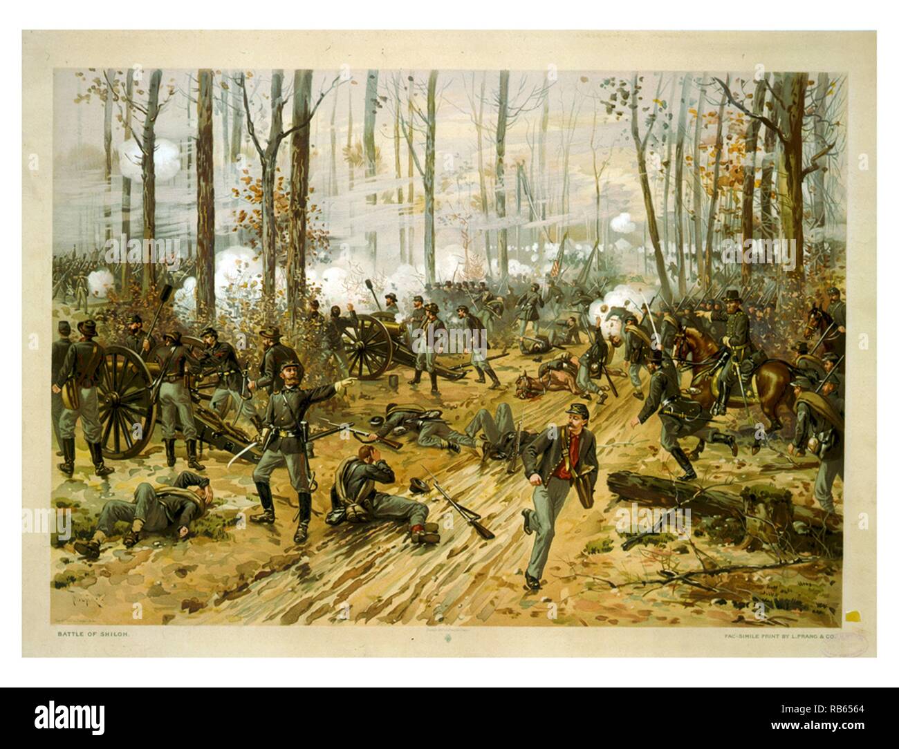 La batalla de Shiloh por Thure de Thulstrup. La batalla de Shiloh, también conocida como la Batalla de Pittsburg Landing, fue una gran batalla en el teatro occidental de la Guerra Civil Americana, luchó 6-7 de abril de 1862, en el sur-oeste de Tennessee Foto de stock