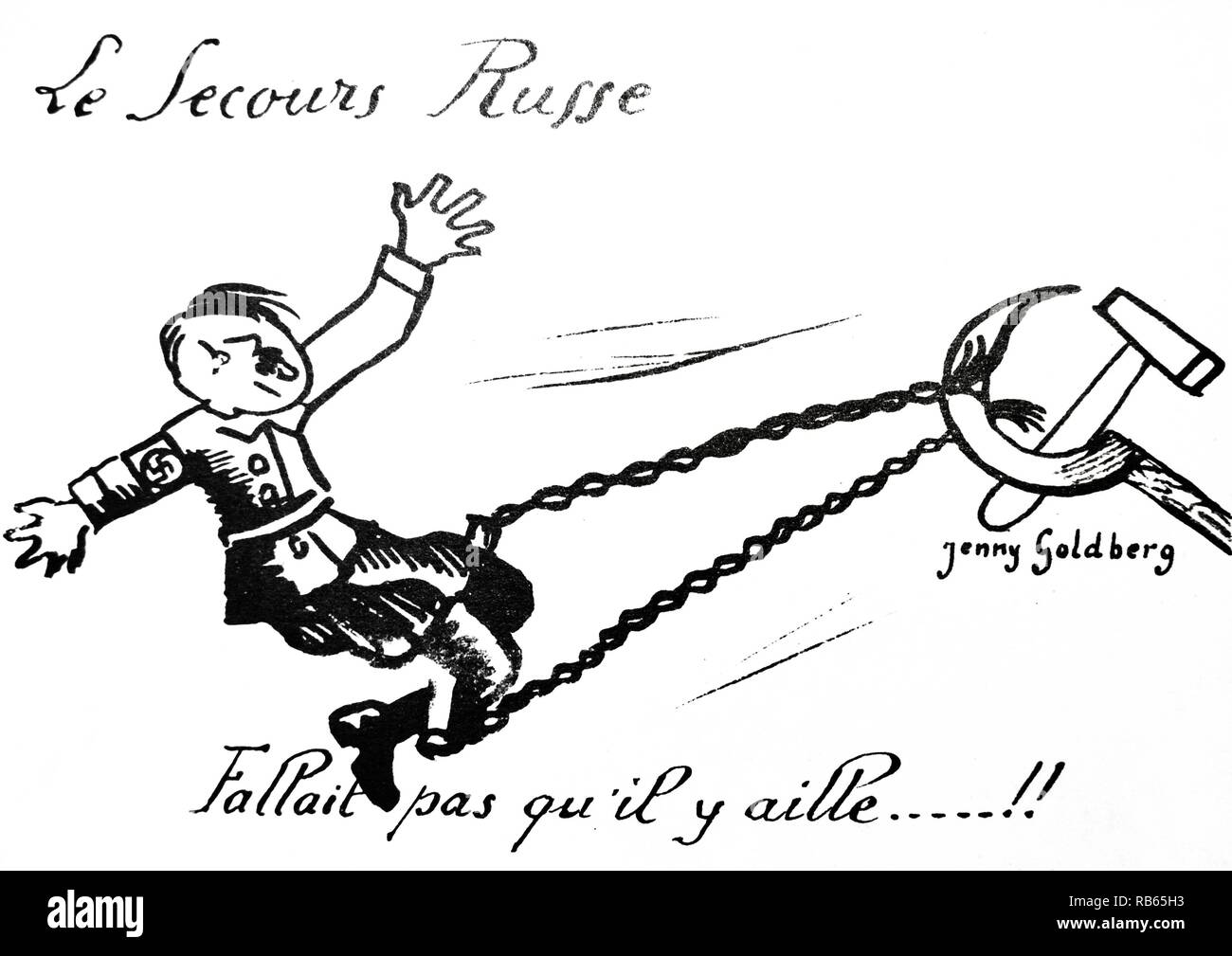 Segunda Guerra Mundial: Cartoon por Jenny Goldberg representando a rusia el encadenamiento Adolf Hitler Foto de stock