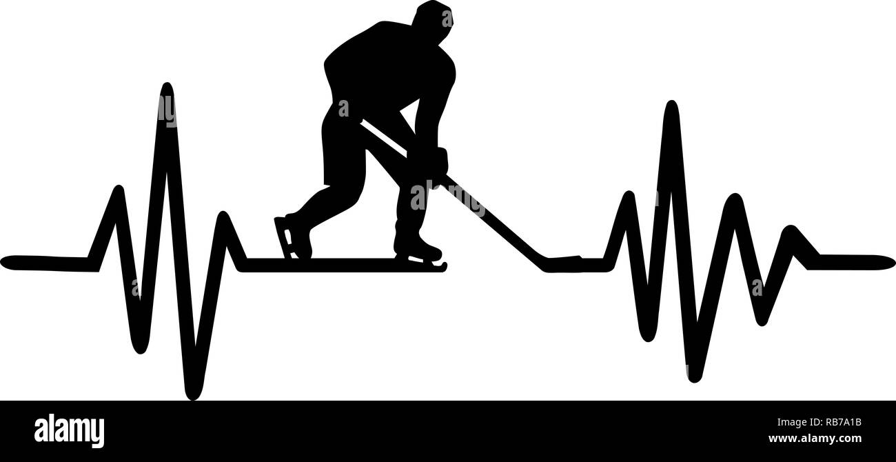 Línea de pulso latido con el jugador de hockey sobre hielo y la palabra alemana Foto de stock