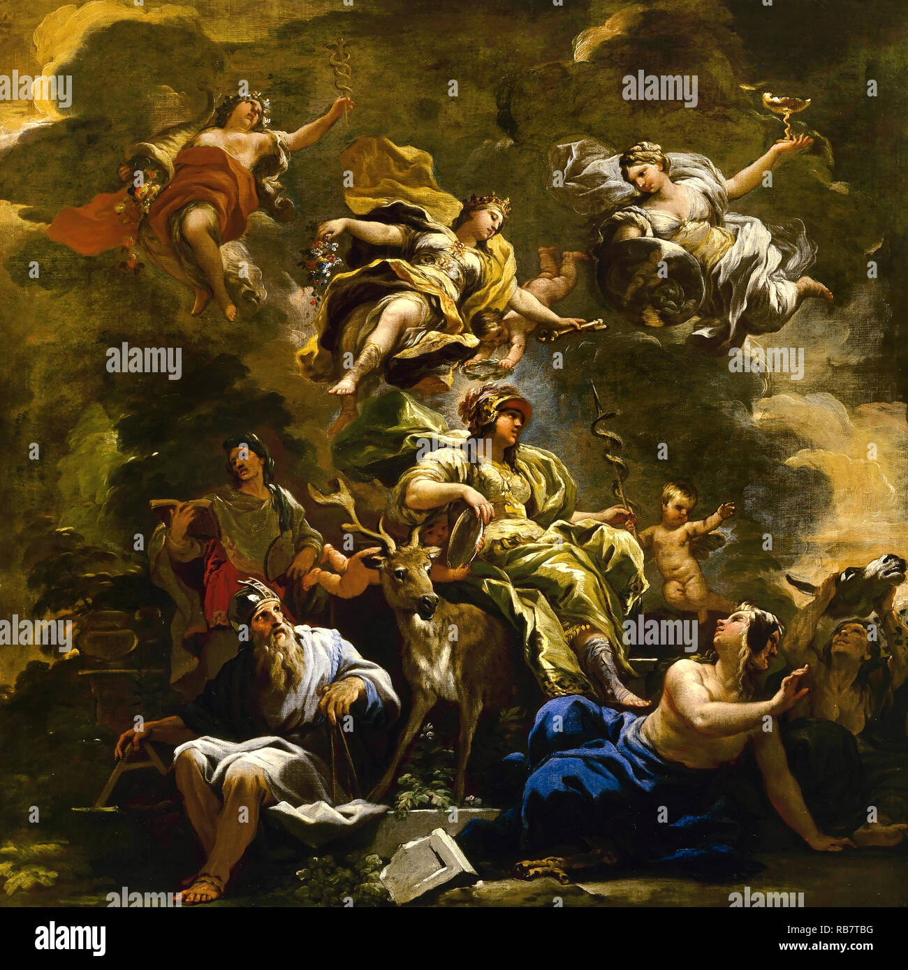 Luca Giordano, alegoría de la Prudencia, circa 1680-1684 Óleo sobre lienzo, Museo de Bellas Artes de Houston, Estados Unidos. Foto de stock