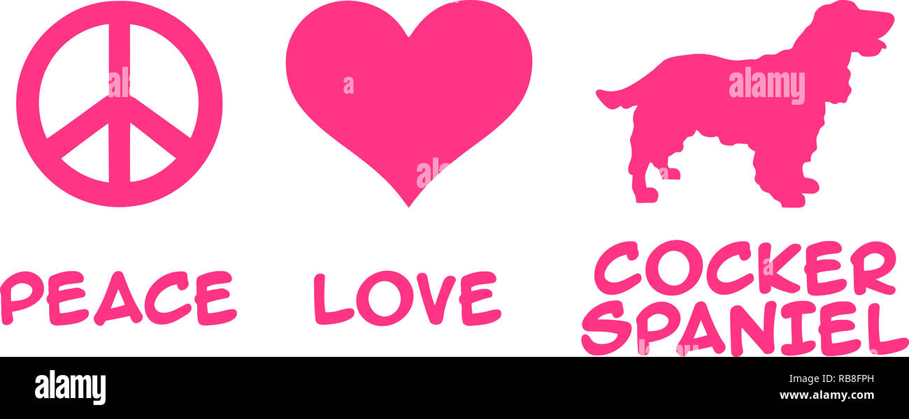 La paz, el amor, el Cocker Spaniel lema rosa Foto de stock