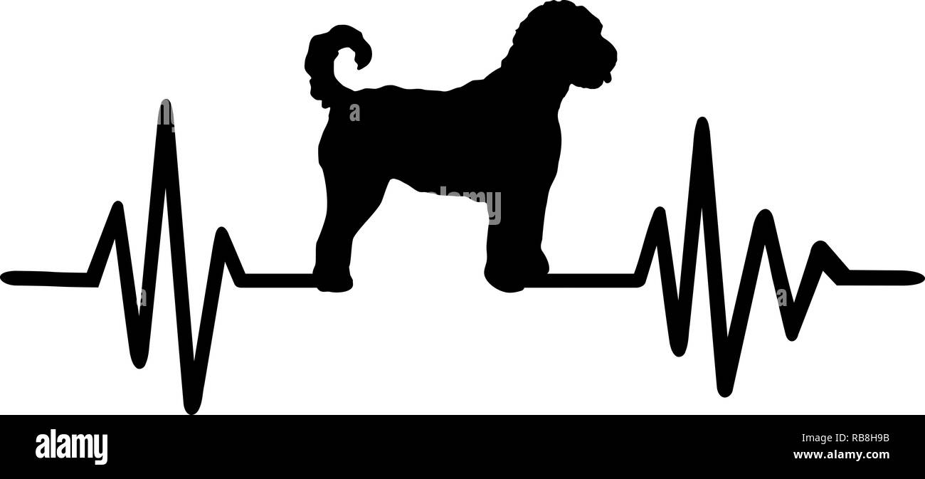 Línea de pulso latido con perro Labradoodle silueta Foto de stock