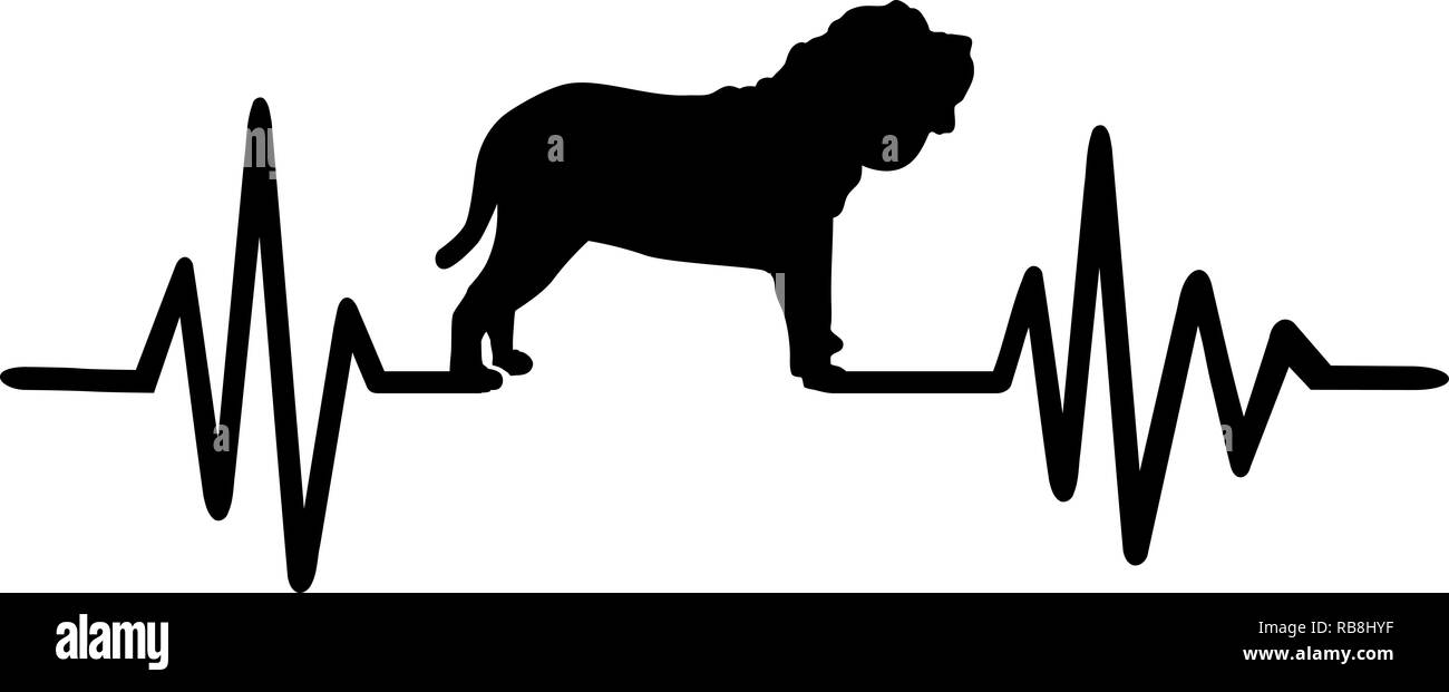 Línea de pulso latido con la silueta del perro Mastín Napolitano Foto de stock