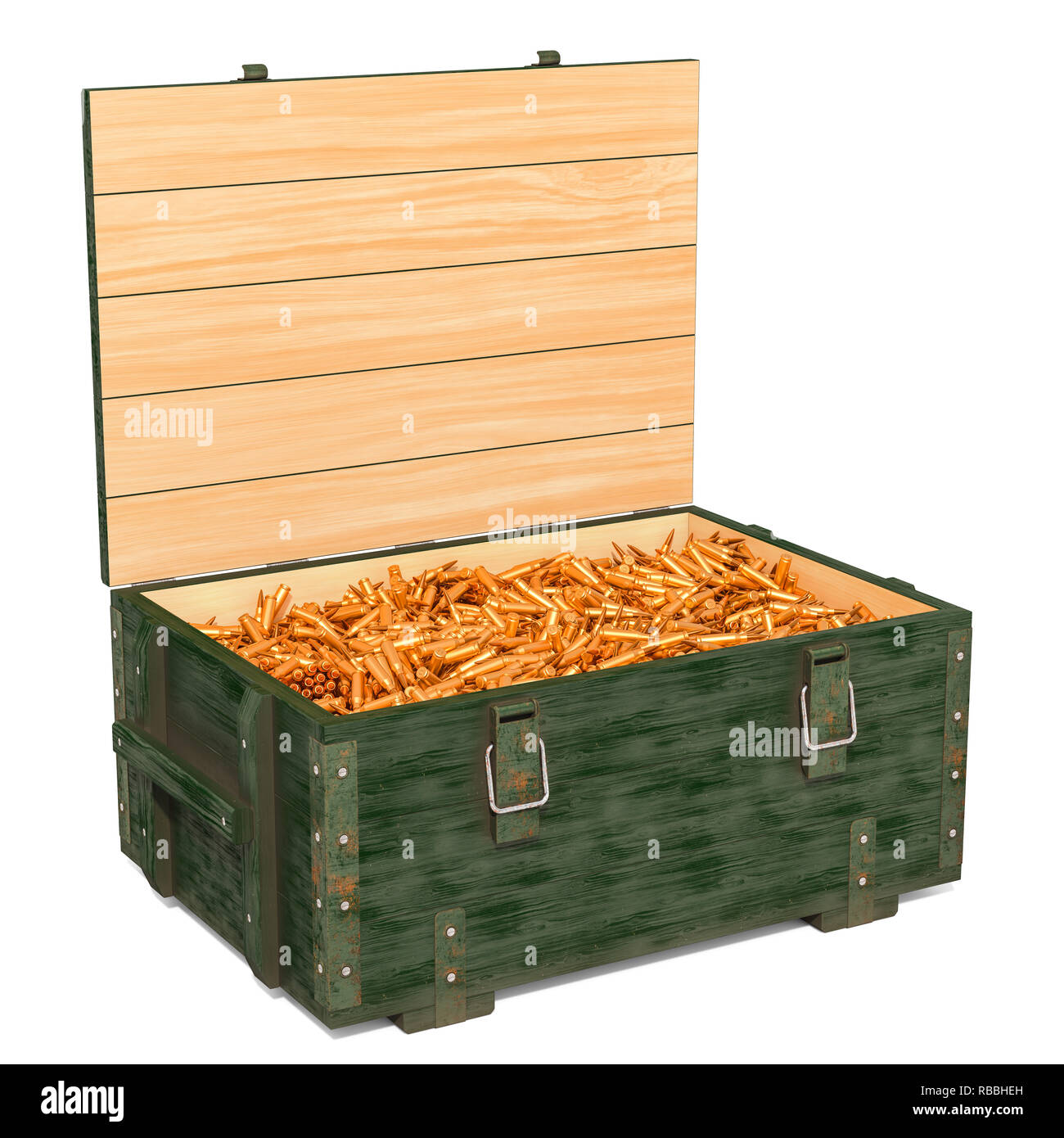 Madera militares caja de municiones con balas de fusil, 3D rendering  aislado sobre fondo blanco Fotografía de stock - Alamy