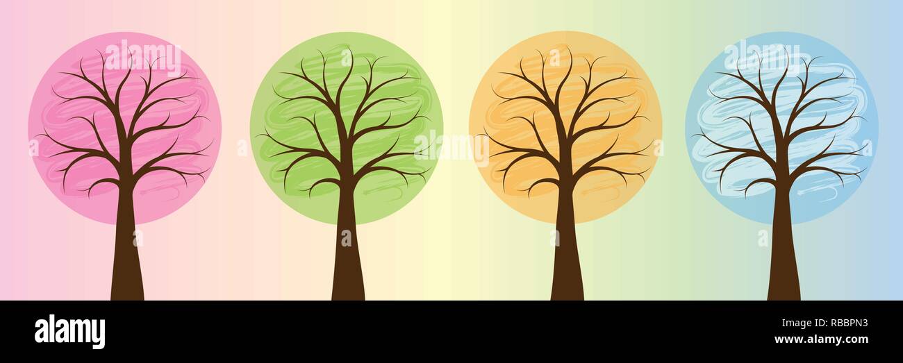 Four Seasons coloridos árboles en colores brillantes primavera verano otoño invierno ilustración vectorial EPS10 Ilustración del Vector