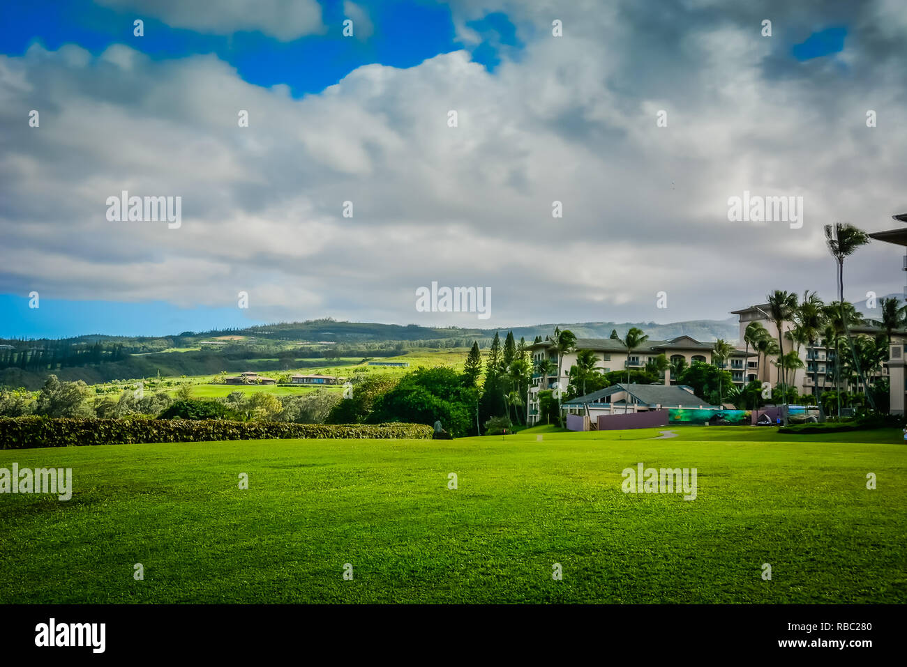 Kapalua, Maui, Hawai.exclusivo enclave turístico con hoteles, residencias elegantes, campos de golf de clase mundial, playas y restaurantes. Foto de stock
