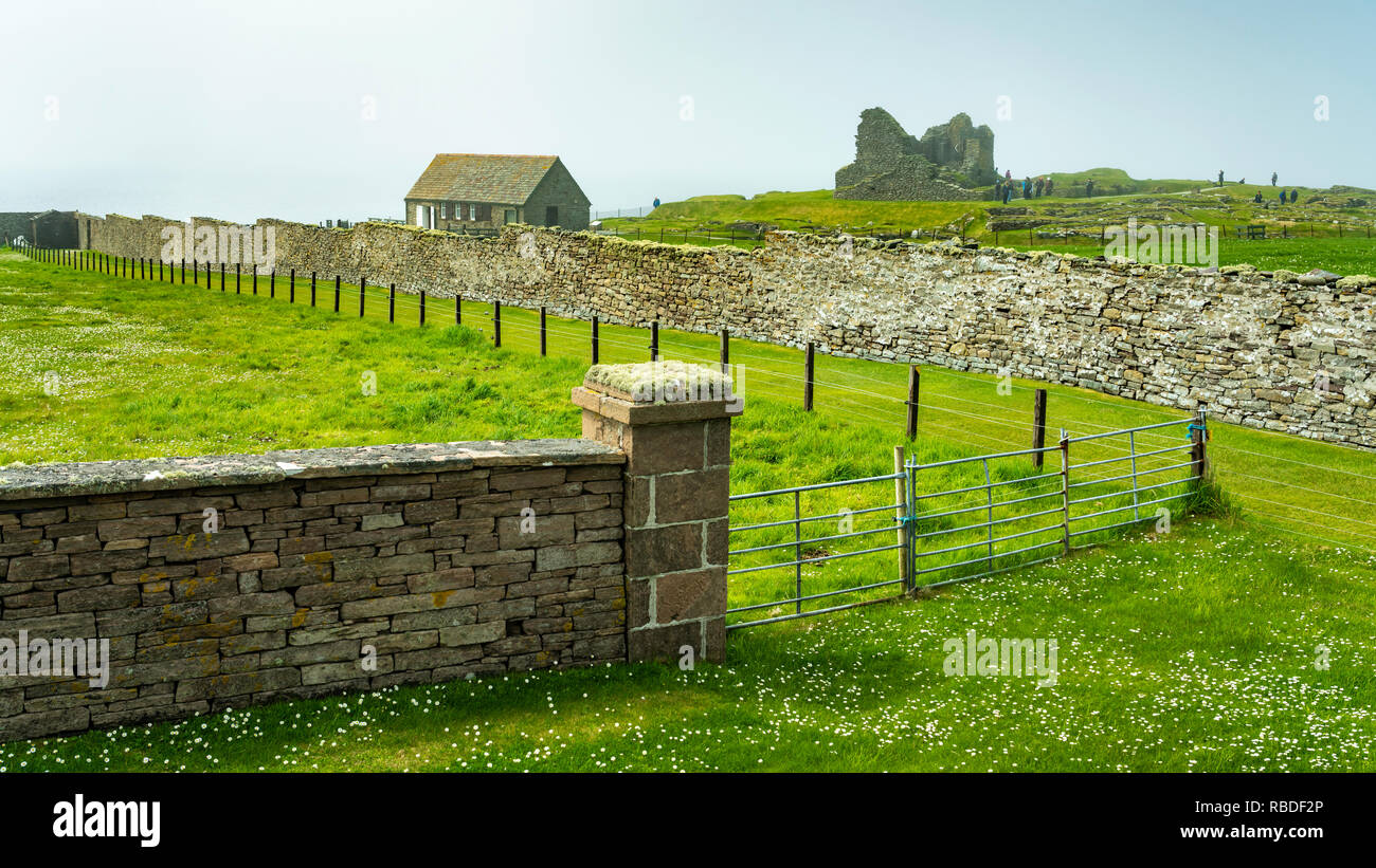Jarlshof prehistórico y colonia escandinava sitio arqueológico en las Shetland, Escocia, Reino Unido, Europa. Foto de stock