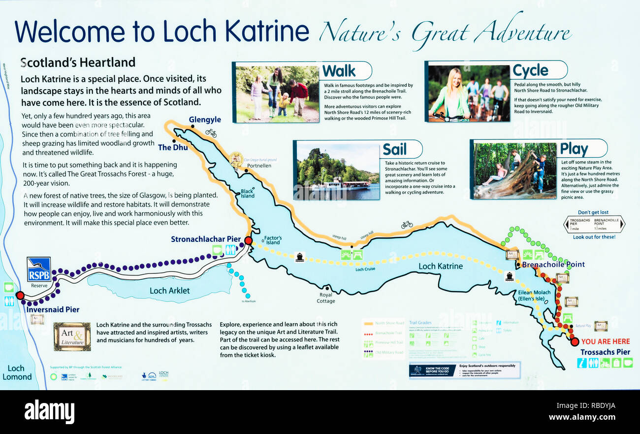 Loch Katrine (Trossachs, Escocia): El vaporizador "Sir Walter Scott" en el embarcadero ankering Foto de stock