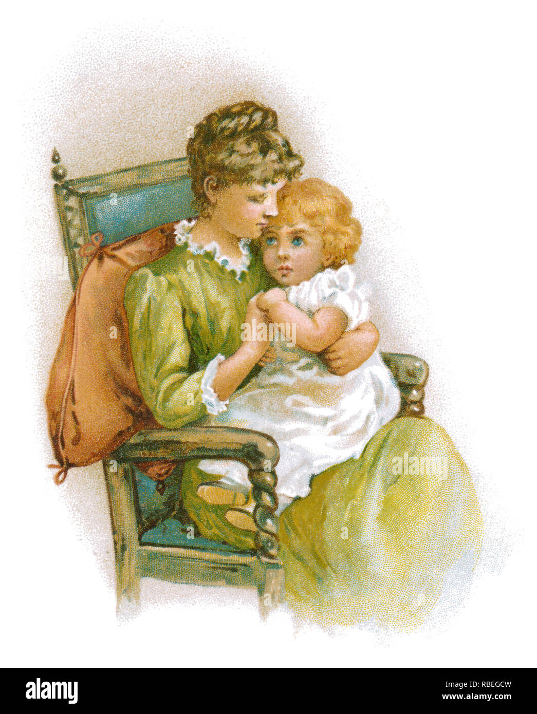 1893 ilustración Victoriana sentimental de una madre y su hijo. Foto de stock