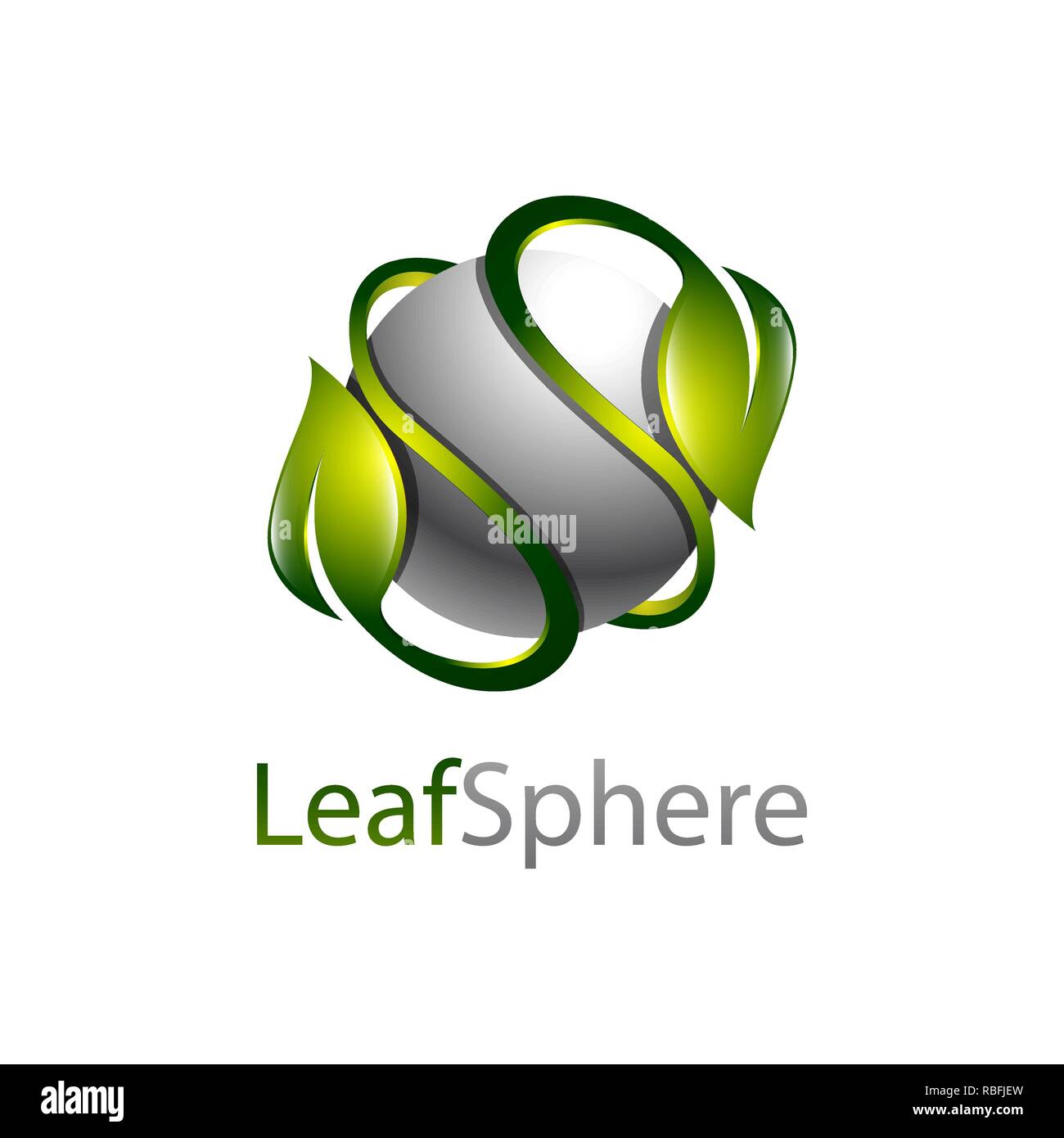 Hojas de color verde brillante concepto sphere logo design template idea Ilustración del Vector