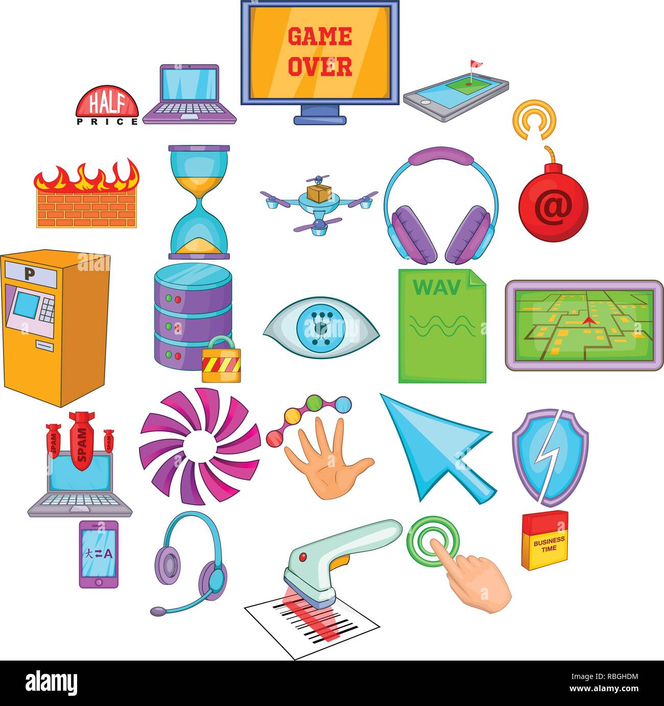 La alfabetización informática, conjunto de iconos de estilo de dibujos  animados Imagen Vector de stock - Alamy