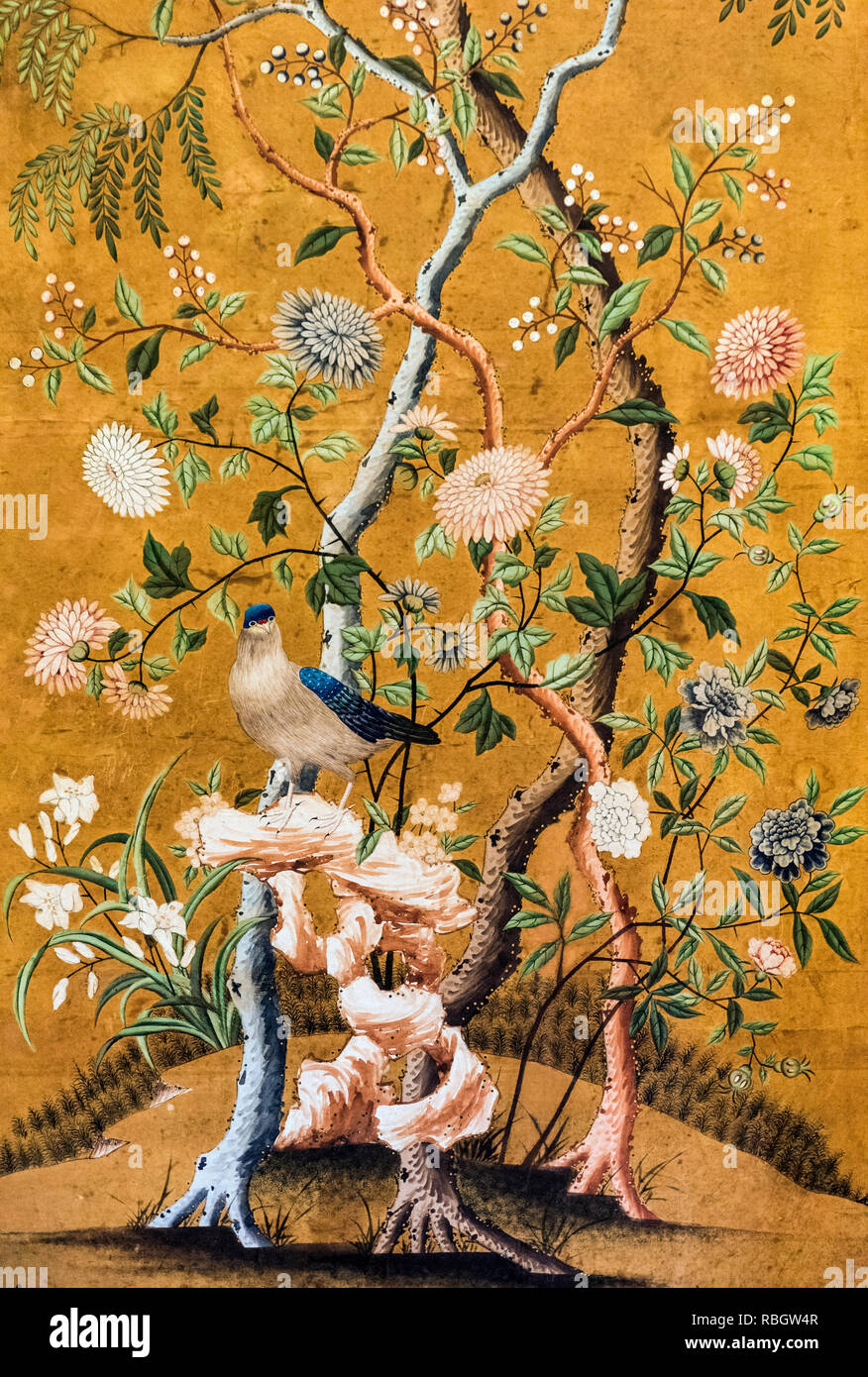 Papel tapiz pintado a mano, antigüedades chinas. Foto de stock