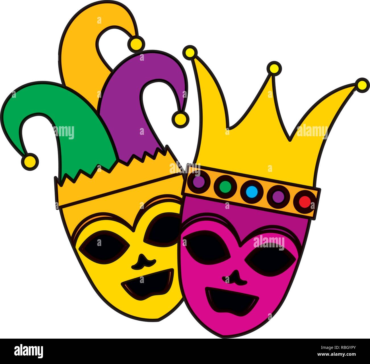 Teatro y máscaras de carnaval con sombrero de arlequín y corona Imagen  Vector de stock - Alamy