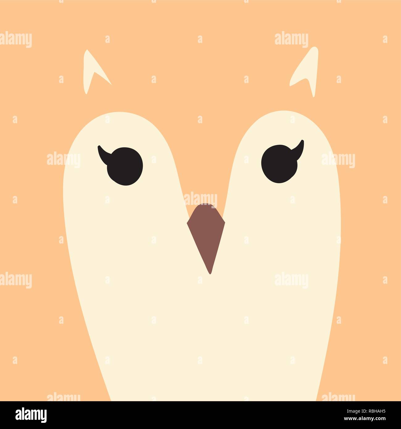 Cute orange owl caricatura retrato animal cara cabeza aves Tarjeta con ilustración vector espacial de copia Ilustración del Vector