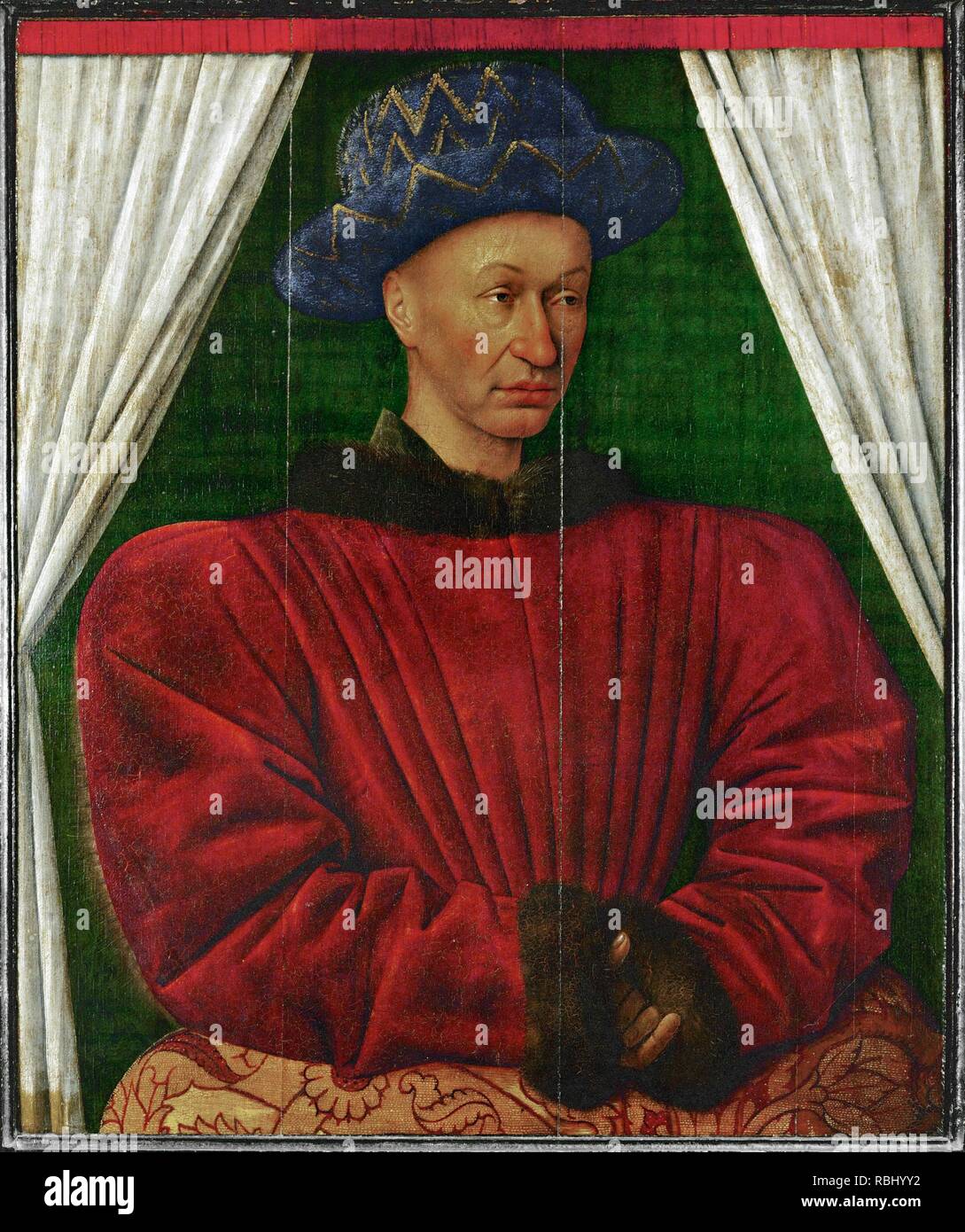 Retrato del rey Carlos VII de Francia (1403-1461). 85x70. Museo: Musée du Louvre. Autor: Jean Fouquet. Foto de stock