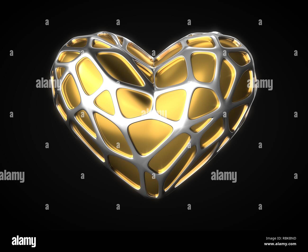 Corazón de oro con Marco plateado para el día de San Valentín. Ilustración  3d Fotografía de stock - Alamy