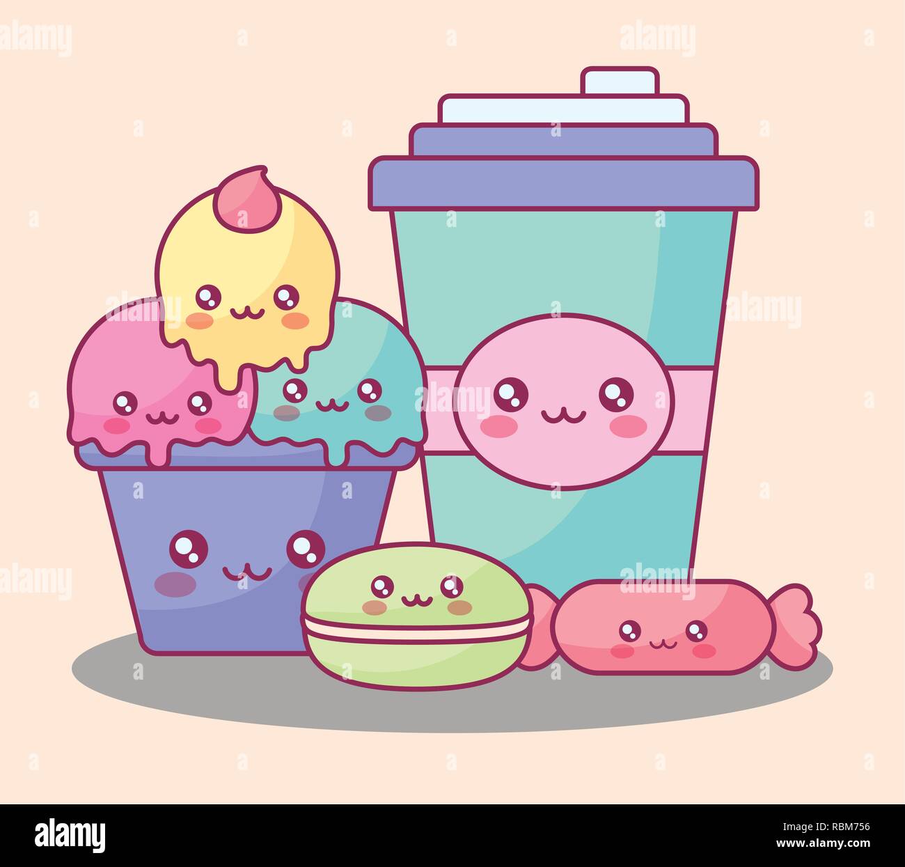 Cubeta De Plastico Contenedor Y Helados Kawaii Caracteres Diseno Ilustracion Vectorial Imagen Vector De Stock Alamy