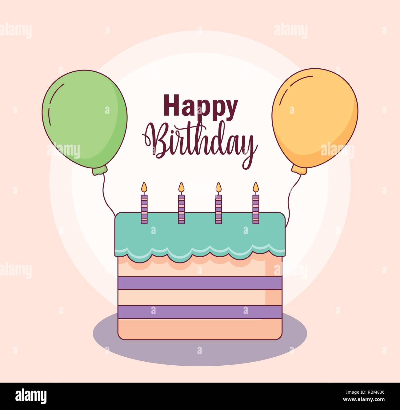 Tarjeta de Feliz cumpleaños con torta y globos de helio, diseño de  ilustraciones vectoriales Imagen Vector de stock - Alamy