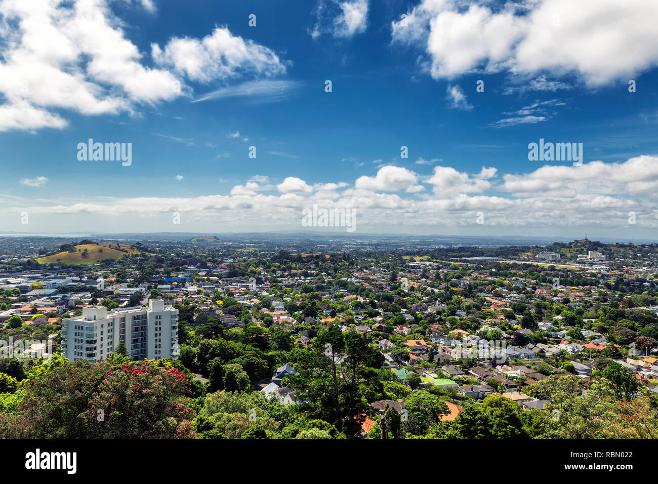 Los suburbios de Auckland vista desde Mount Eden Foto de stock