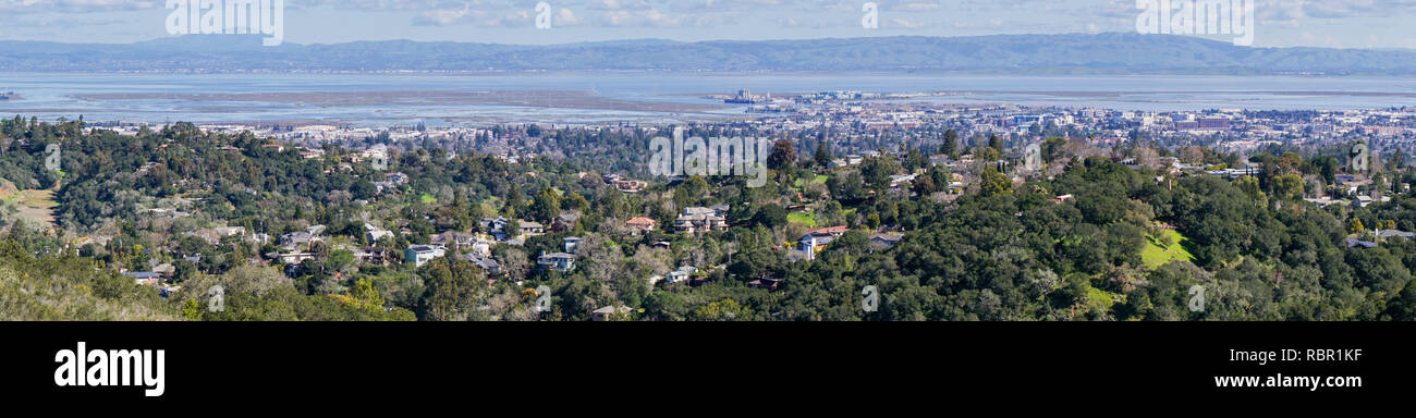 Vista panorámica de Redwood City y San Carlos, Silicon Valley, la bahía de San Francisco, California Foto de stock