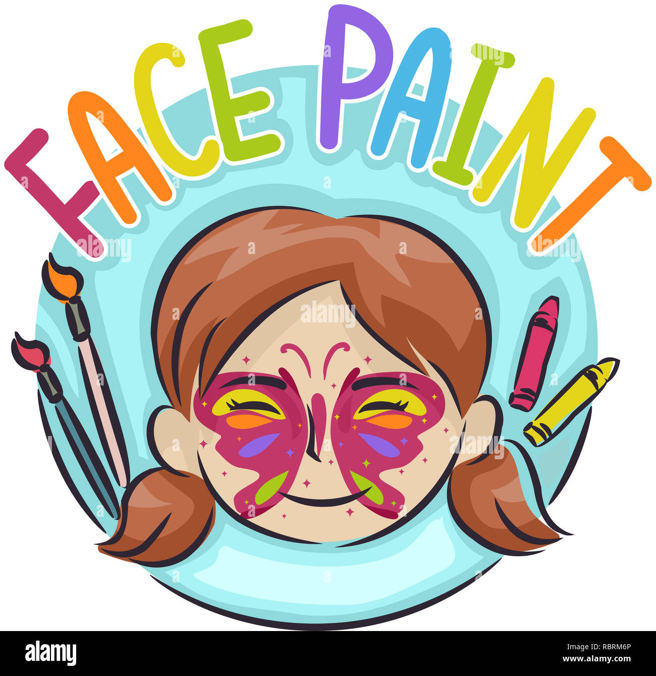 Ilustración de un chico chica con mariposas y pintura pintura facial rotulación Fotografía de
