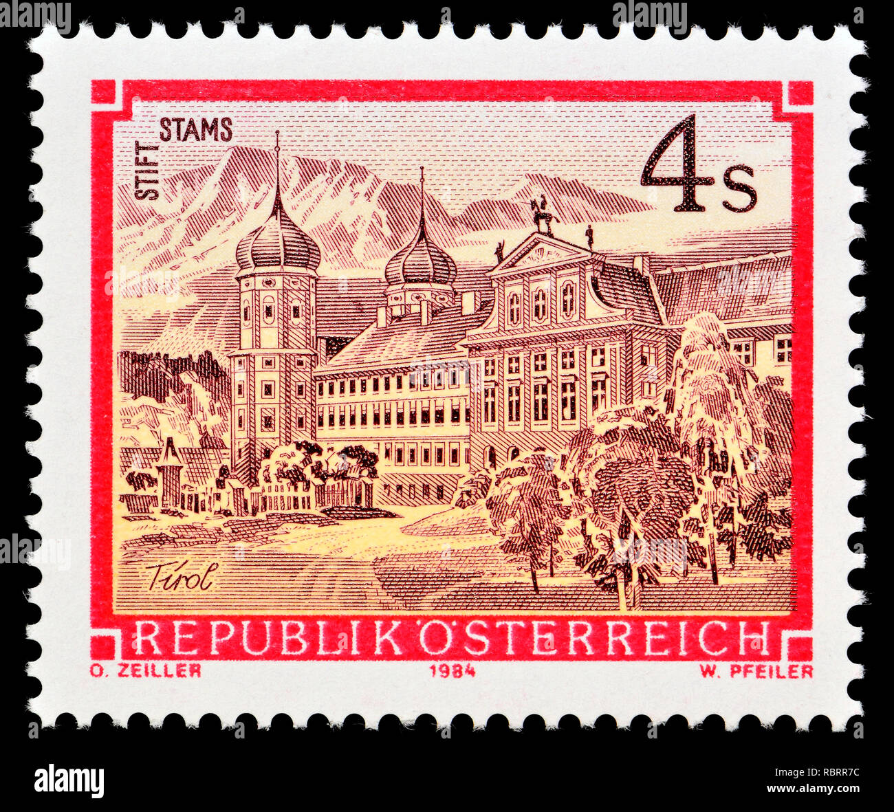 Sello austriaco (1984) : Los monasterios y las abadías series: abadía cisterciense Stams / Stirft Stams, Foto de stock
