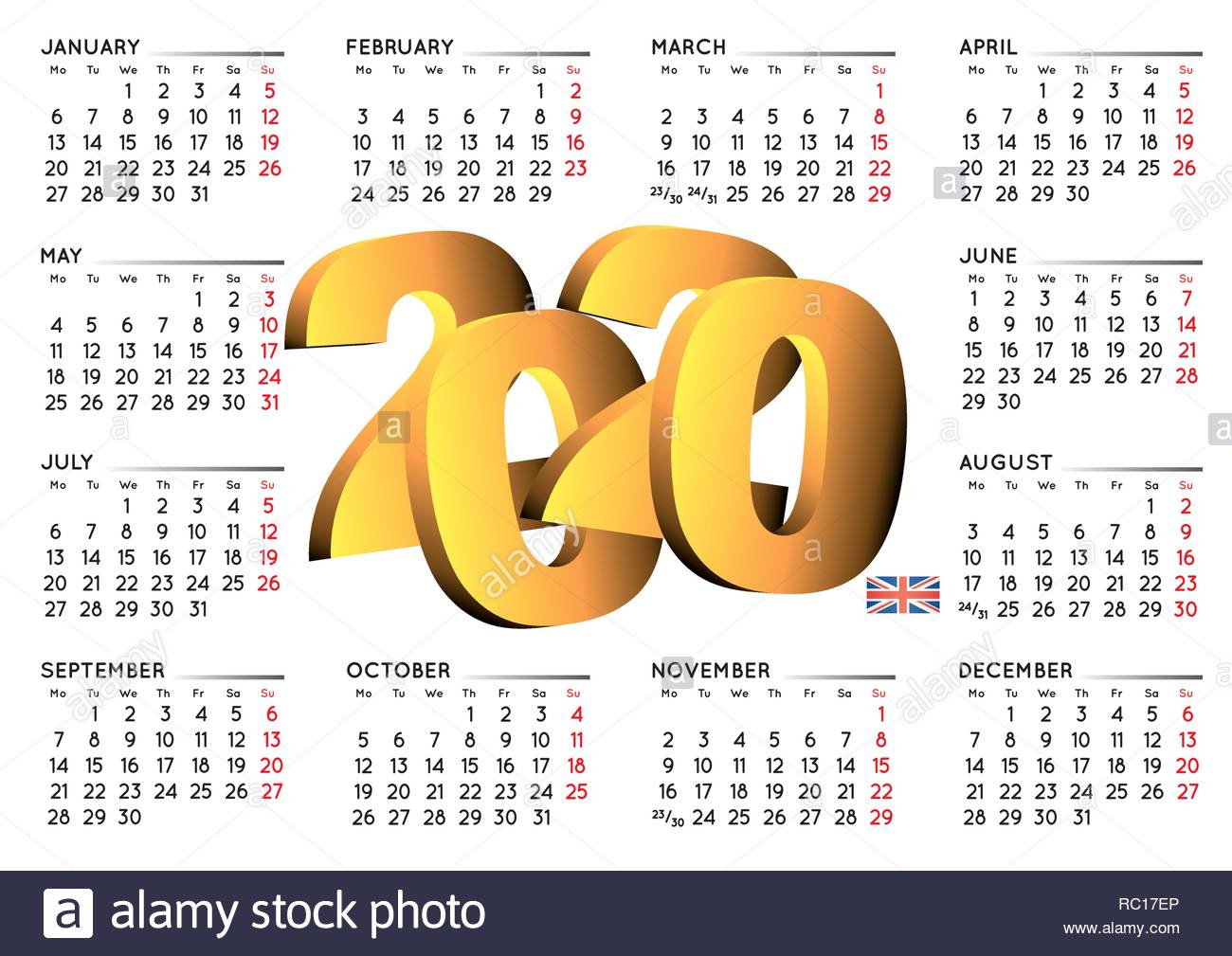 2020 Calendario En Ingles Britanico Ano 2020 Calendario Calendario 2020 La Semana Comienza En Lunes Formato Del Reino Unido Imagen Vector De Stock Alamy calendario reino unido