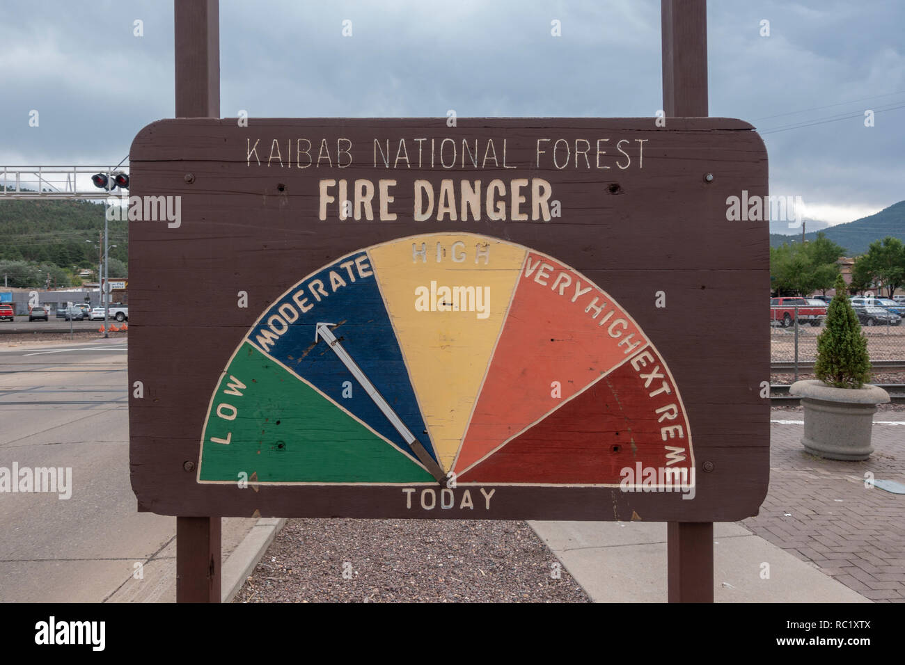 Nacional Kaibab aviso de peligro de incendios forestales (moderada) en Williams, el norte de Arizona, Estados Unidos. Foto de stock