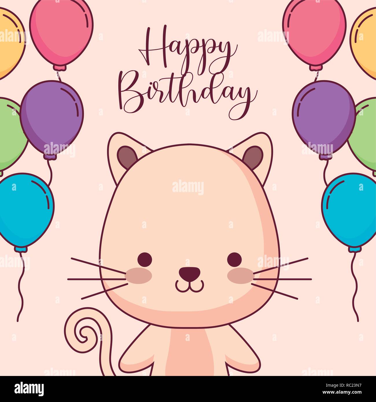 Lindo Gato feliz cumpleaños tarjeta con globos de helio, diseño de  ilustraciones vectoriales Imagen Vector de stock - Alamy