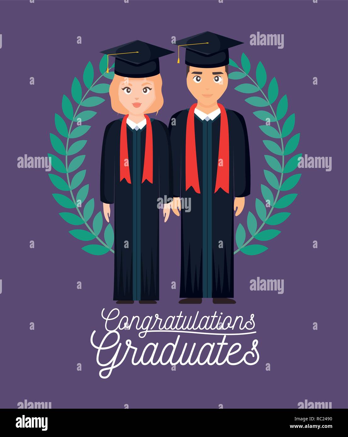 Fiesta de graduación tarjeta con pareja graduado y corona, diseño de  ilustraciones vectoriales Imagen Vector de stock - Alamy