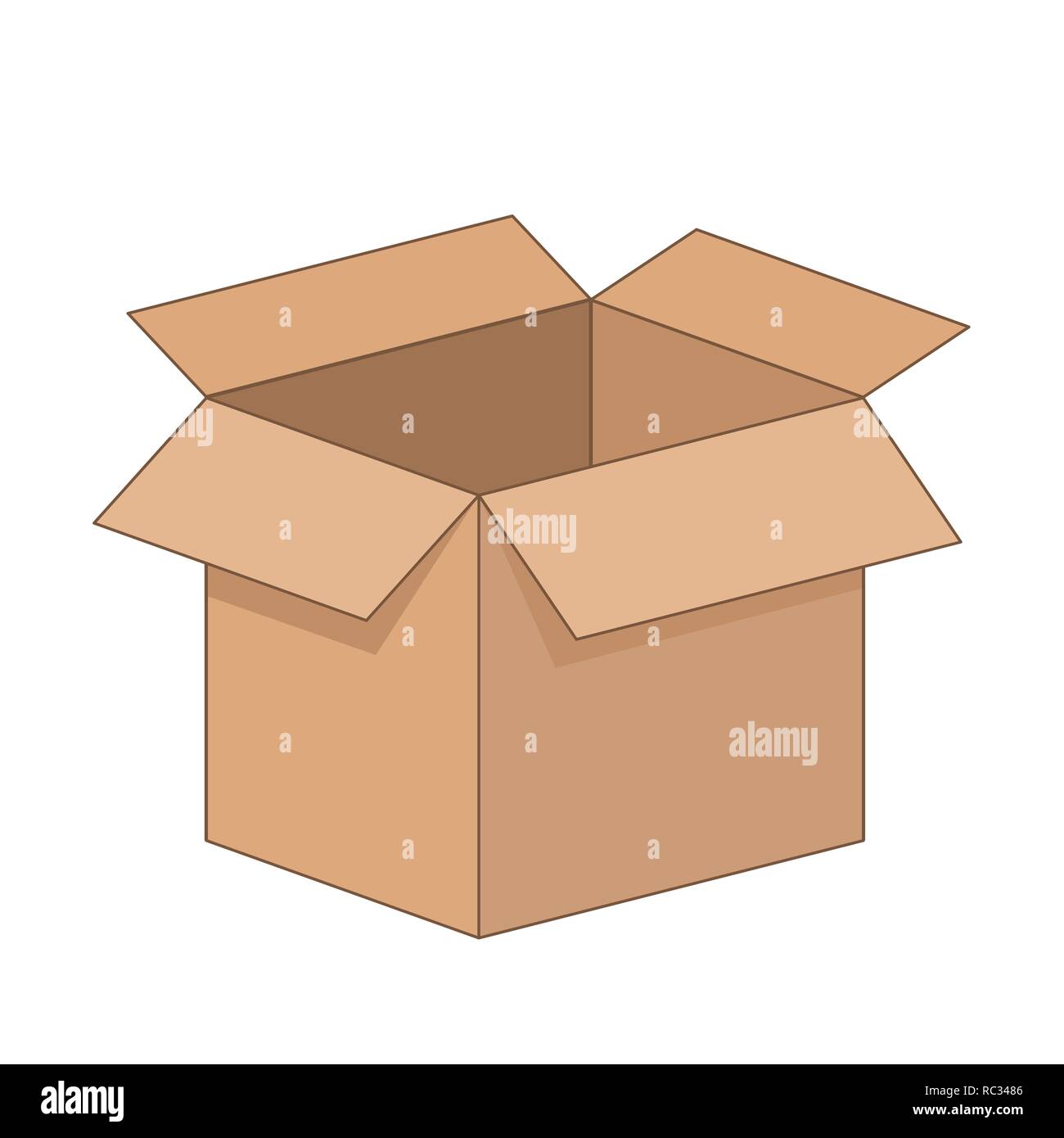 Abrir caja de cartón plana de dibujos animados sobre fondo blanco Imagen  Vector de stock - Alamy