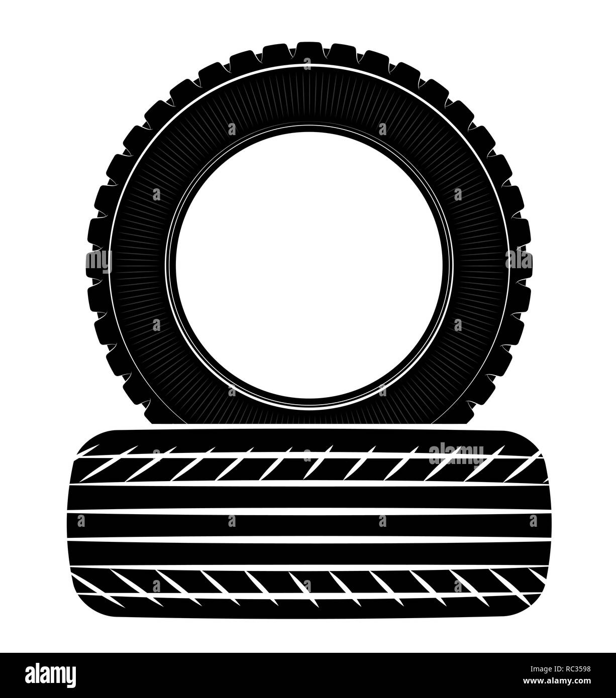 Ruedas y neumáticos son de color negro. Para un logotipo o emblema de un  almacén o taller de neumáticos de coche. Para el montaje de neumáticos  Imagen Vector de stock - Alamy