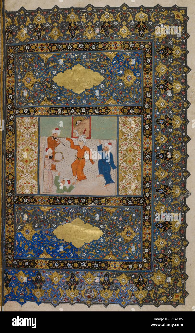 Danzas derviches. Masnavi. Tabriz, Irán, c.1530. Danzas derviches. Una miniatura de la pintura desde el siglo XVI un manuscrito del Masnavi de Rumi ('Las enseñanzas de Rumi"). Imagen tomada de Masnavi. Originalmente publicado/producida en Tabriz, Irán, c.1530. Fuente: Añadir. 27263, f.1v. Idioma: persa. Foto de stock