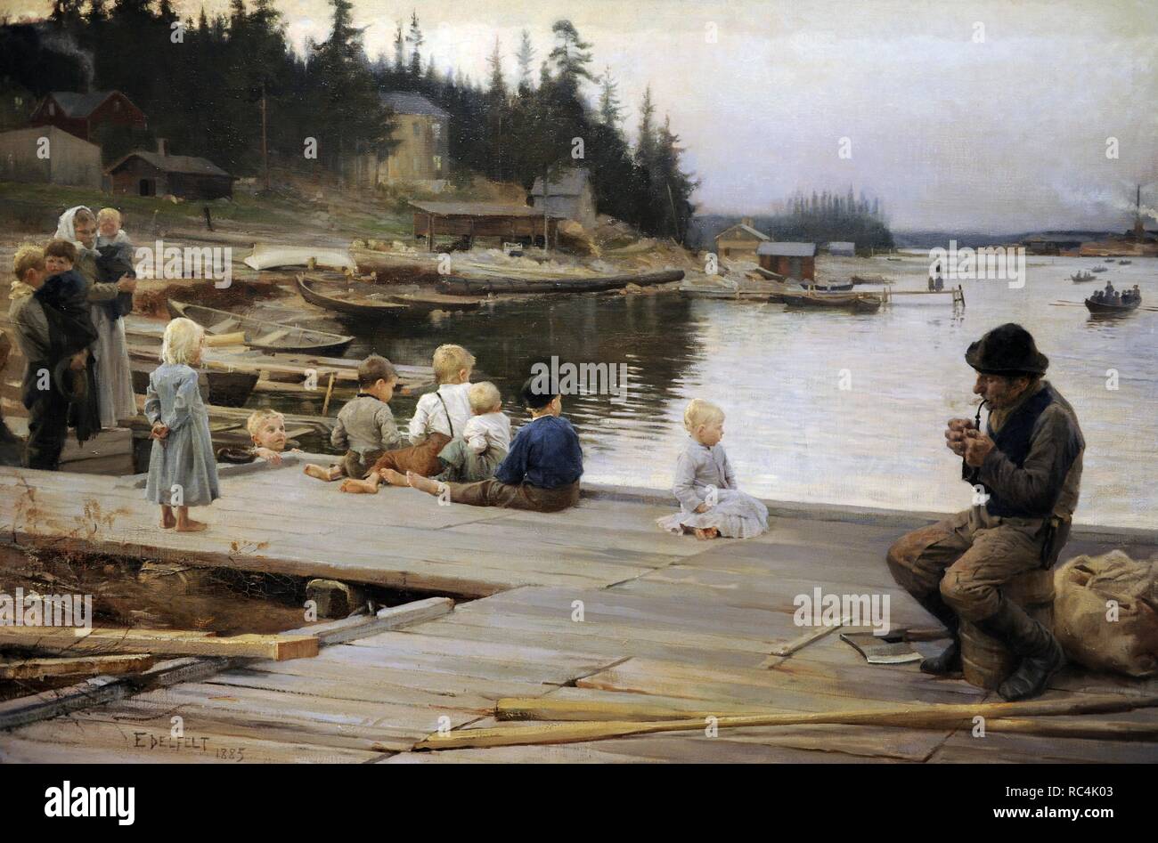 Albert Edelfelt (1854-1905). Pintor finlandés. Noche de Verano en el  astillero de reparación Hammar, 1885. Museo Nacional de Arte de Copenhague.  Dinamarca Fotografía de stock - Alamy
