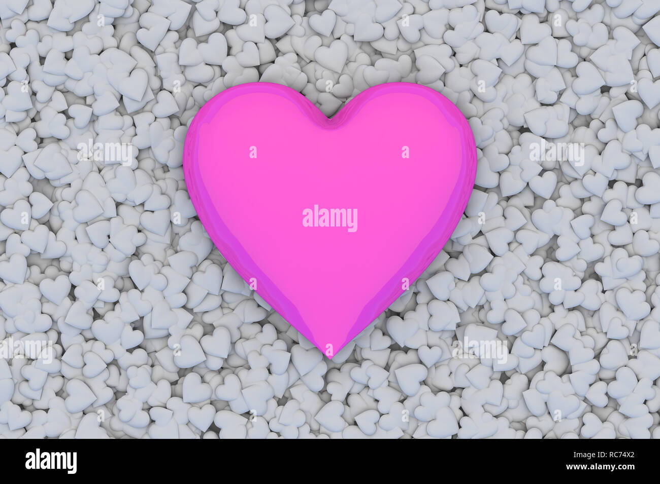 Resumen del día de San Valentín de Fondo 3D con grandes corazones de color rosa sobre fondo gris Foto de stock