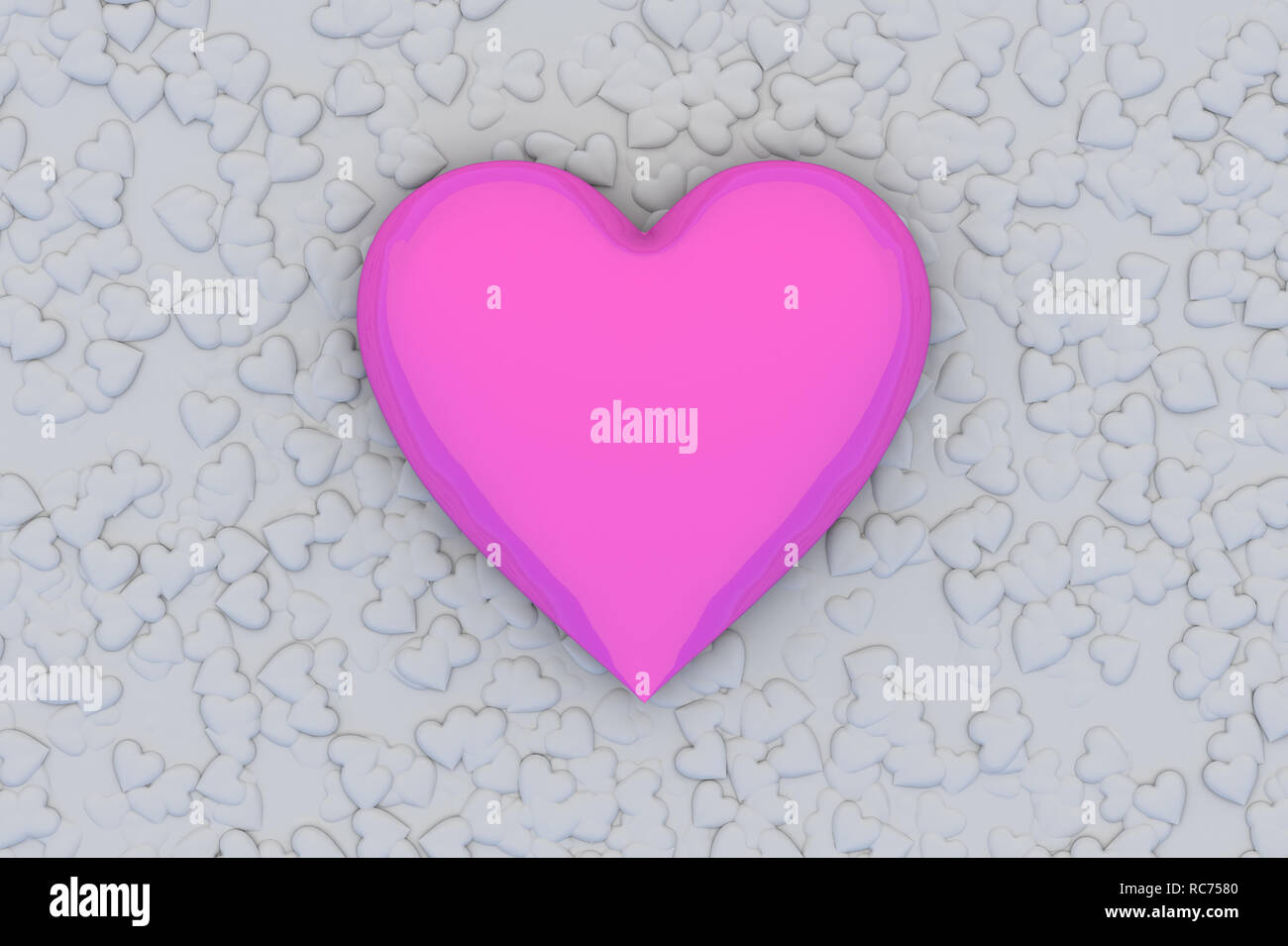 Resumen del día de San Valentín de Fondo 3D con grandes corazones de color rosa sobre fondo gris Foto de stock