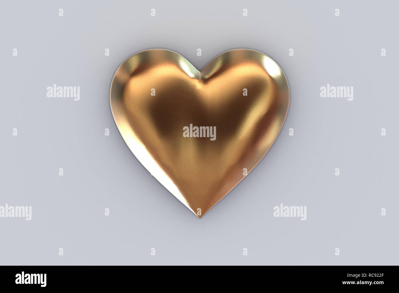 Resumen del día de San Valentín de fondo en 3D con gran corazón metálico dorado sobre fondo gris Foto de stock
