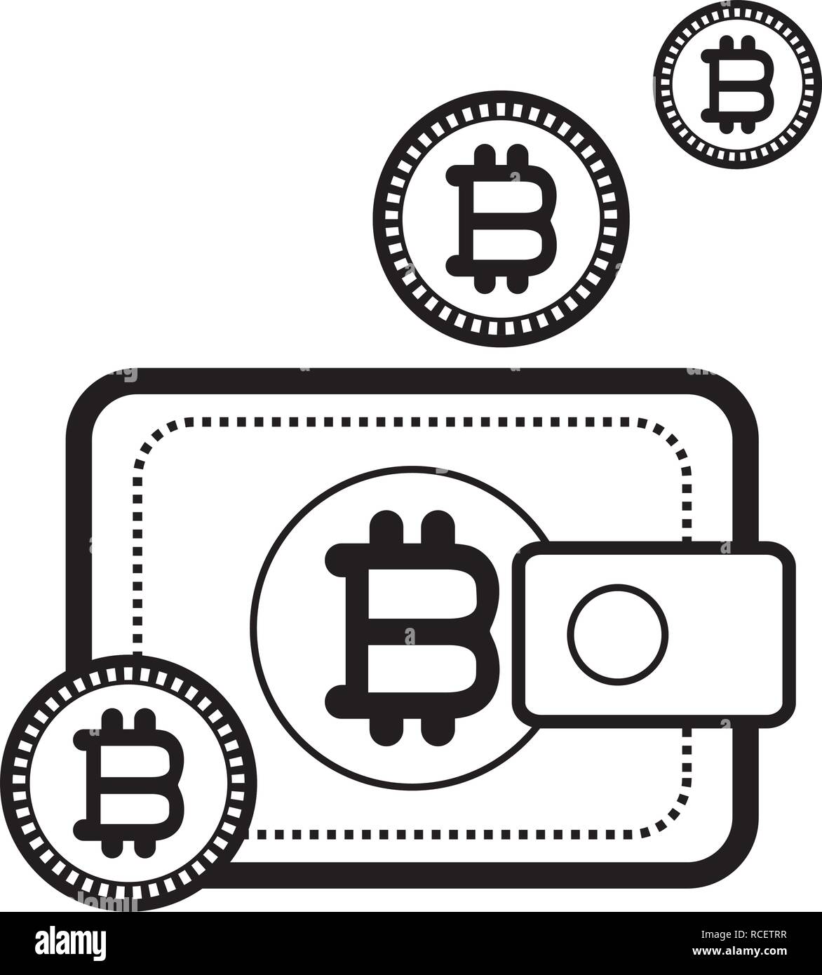 Monedero virtual bitcoin en blanco y negro Imagen Vector de stock - Alamy
