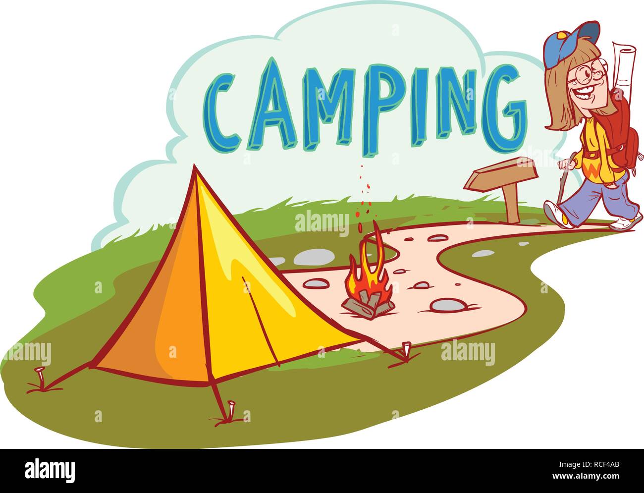 Campamento de verano cartoon ilustración vectorial. Aventuras, viajes y  ecoturismo concepto Imagen Vector de stock - Alamy