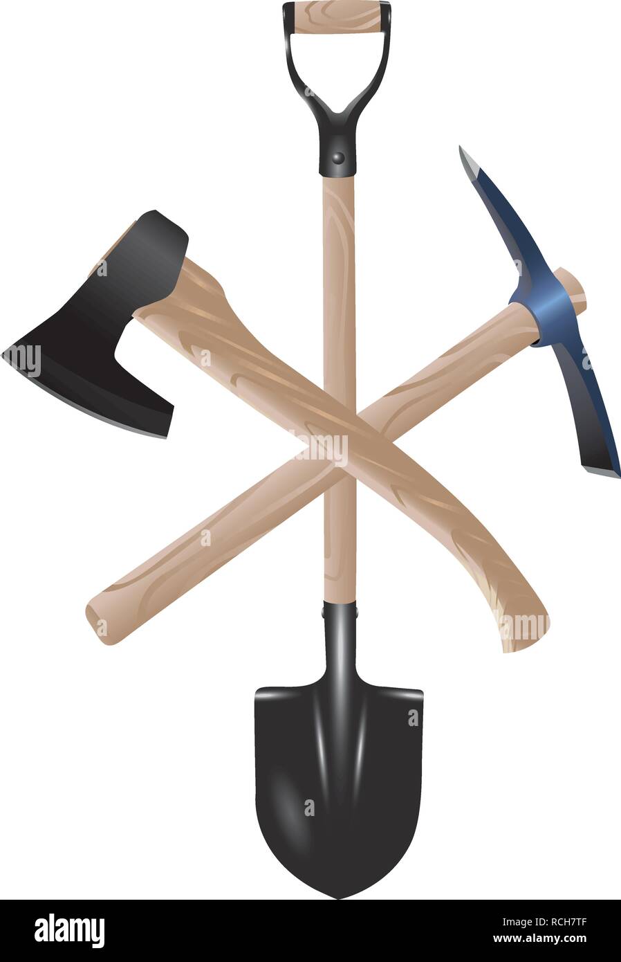 Pico, pala y hacha. Herramientas digger o minero con mango de madera sobre  fondo blanco Imagen Vector de stock - Alamy