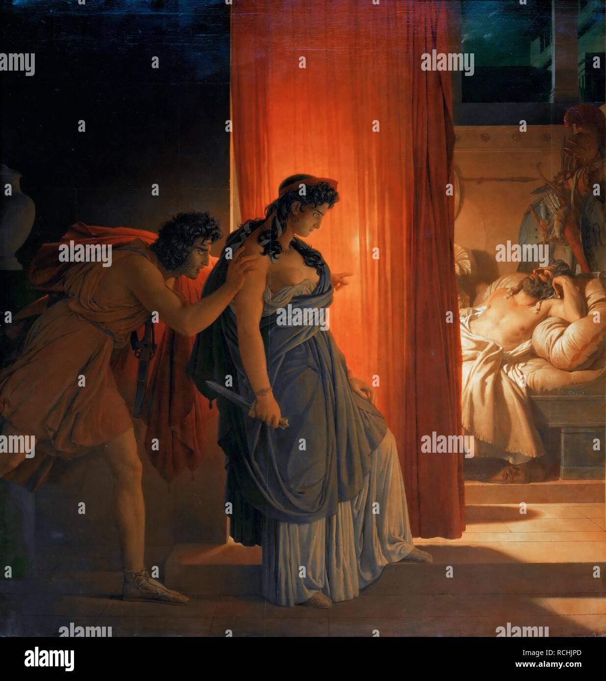 Clitemnestra duda antes de matar al dormir Agamemnon. Museo: Musée du Louvre, Paris. Autor: Guerin, Pierre-Narcisse. Foto de stock