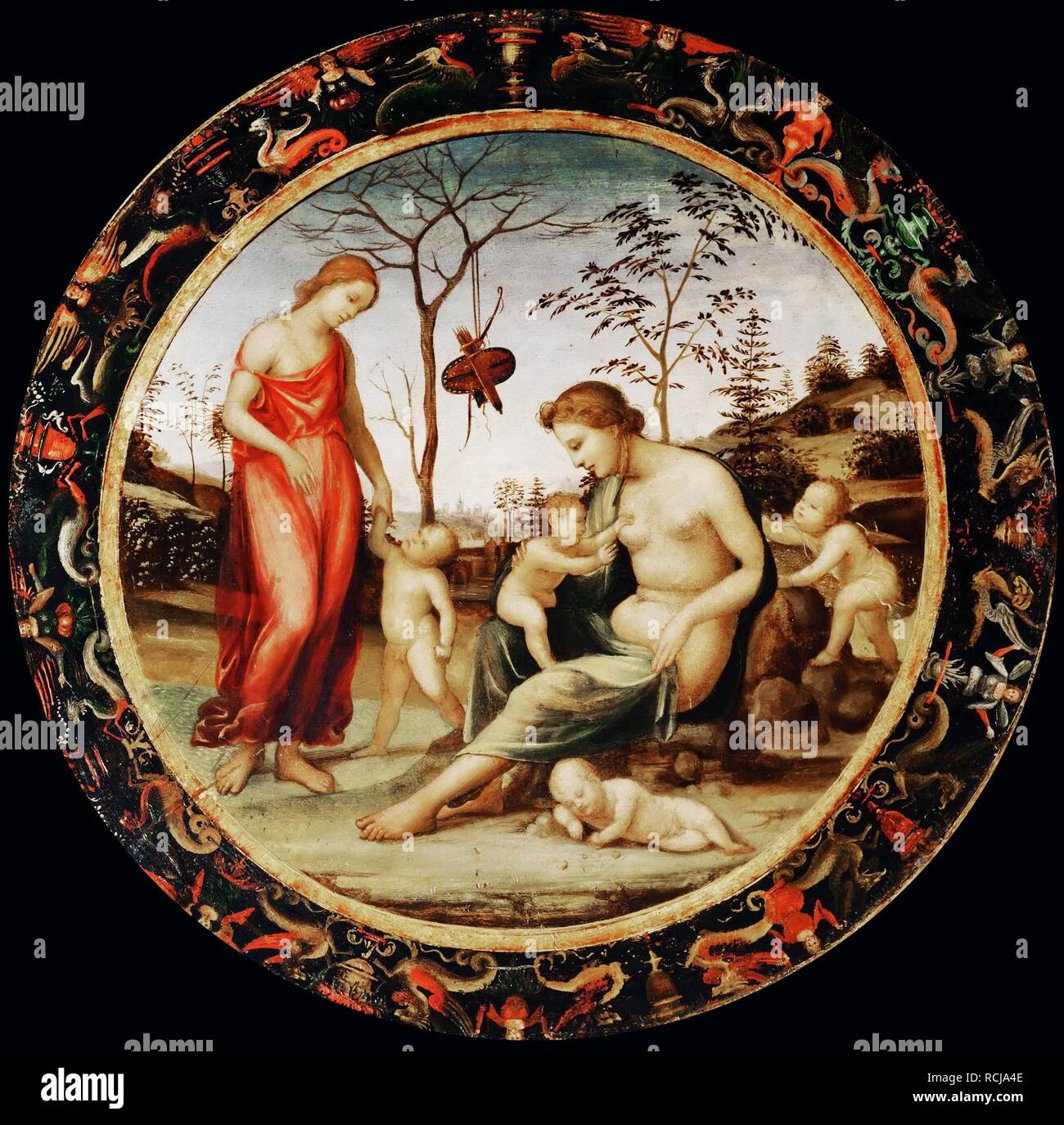 Alegoría del amor (Venus terrestre con Eros y Venus celeste con Anteros y dos cupidos). Museo: Musée du Louvre, Paris. Autor: Sodoma. Foto de stock