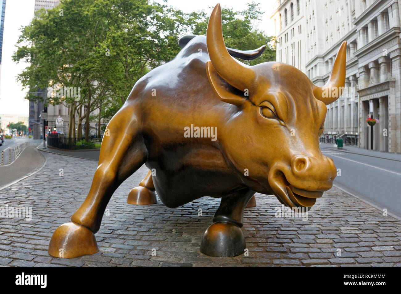 La famosa atracción turística de Nueva York Wall street bull o toro de carga Foto de stock