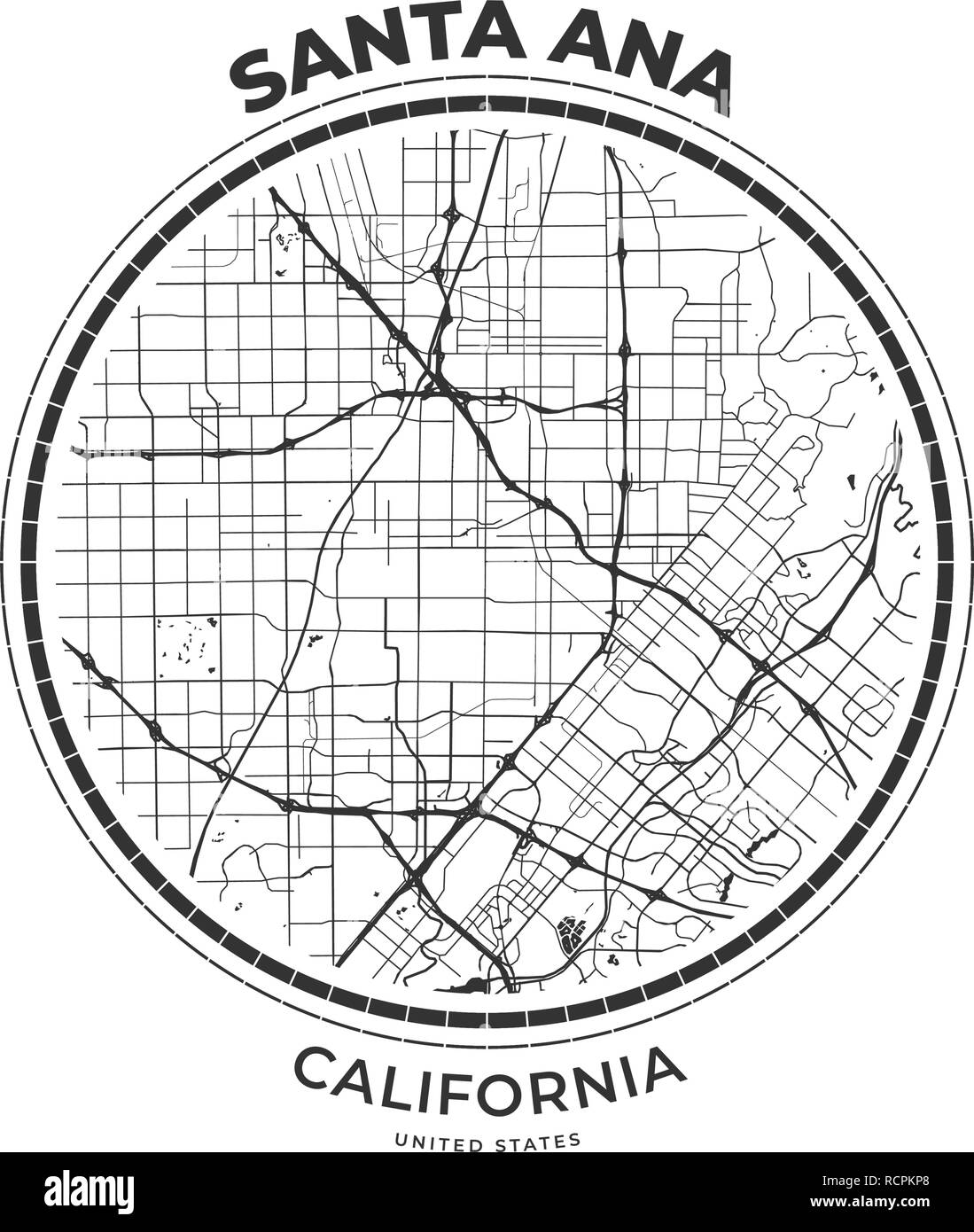 Tshirt mapa insignia de Santa Ana, California. Tee shirt tipografía