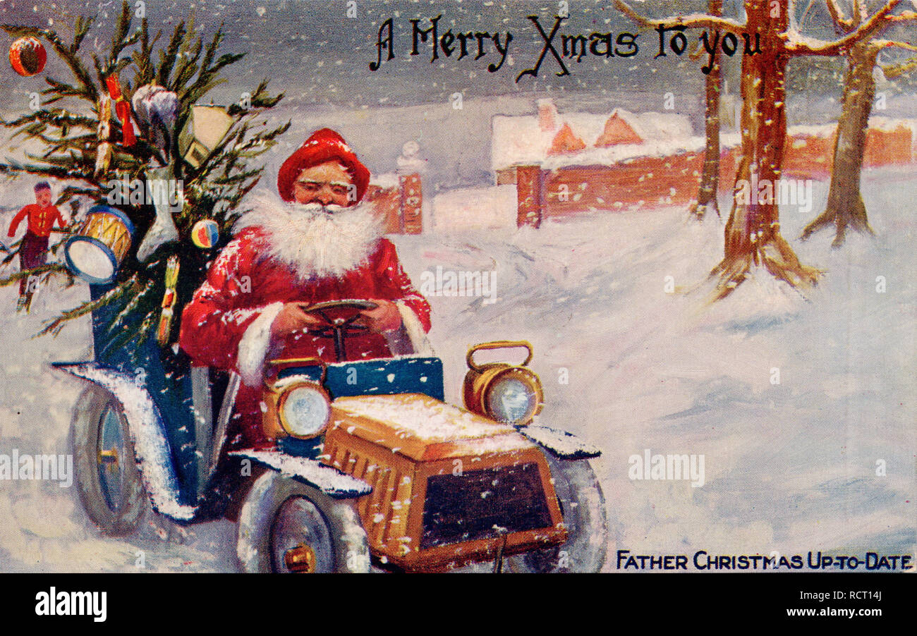 Santa Claus la conducción automática, el Padre Navidad, Viejas postales  Fotografía de stock - Alamy