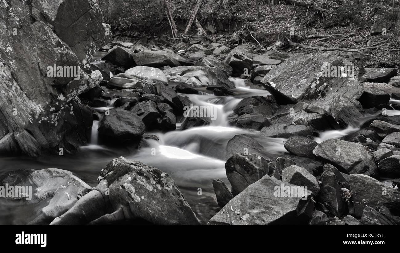 La larga exposición de Scott's Run rumbo al río Potomac en Mclean, Virginia, EE.UU. Foto de stock